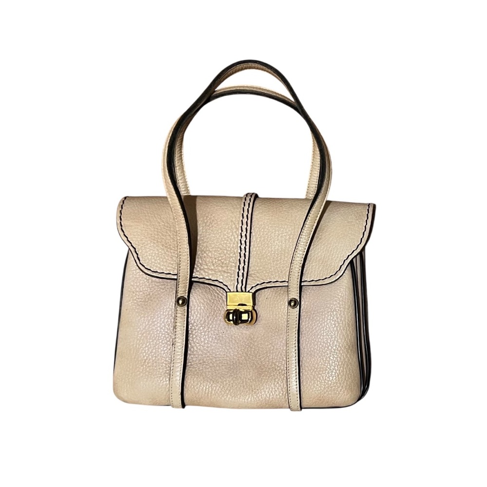 Vintage Leather Cream Gold Satchel Handbag Purse